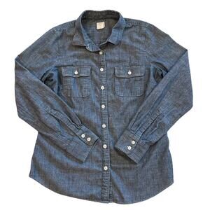J Crew The Perfect Shirt Womens Small Blue Chambray Button Up Roll Tab Sleeves